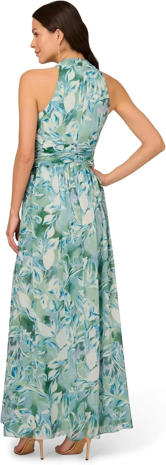 Adrianna Papell Women's Chiffon Leaf Long Dress