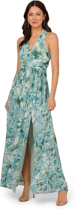 Adrianna Papell Women's Chiffon Leaf Long Dress