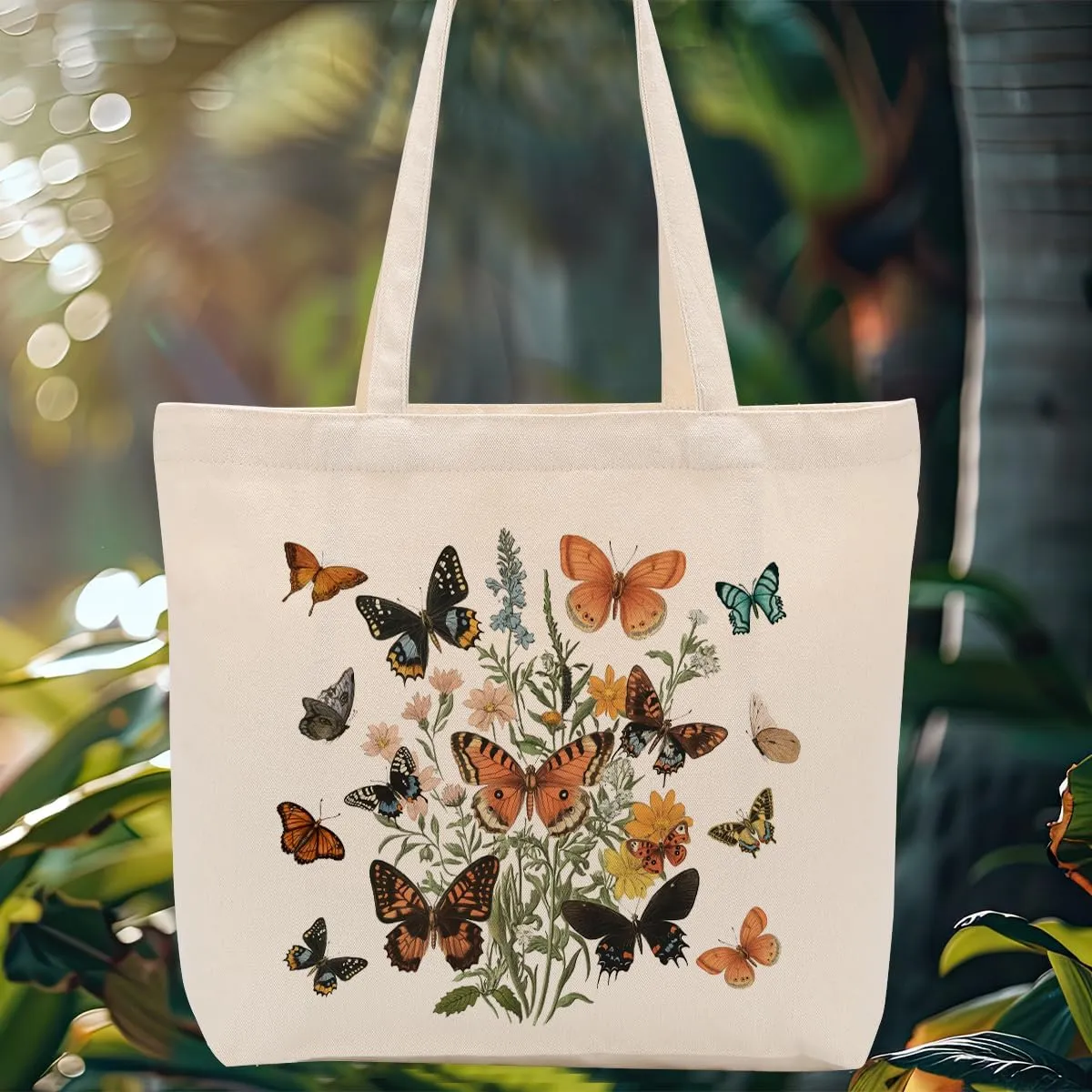 Aesthetic Floral Canvas Tote Bag for Women with Pocket, Tote Bags for Grocery Shopping Work Gym Christmas Birthday