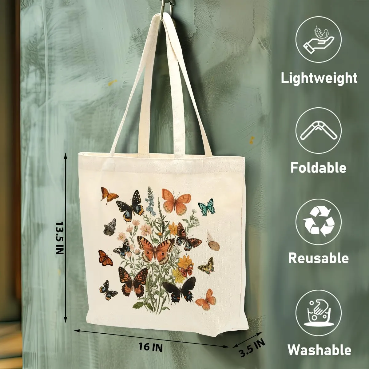 Aesthetic Floral Canvas Tote Bag for Women with Pocket, Tote Bags for Grocery Shopping Work Gym Christmas Birthday