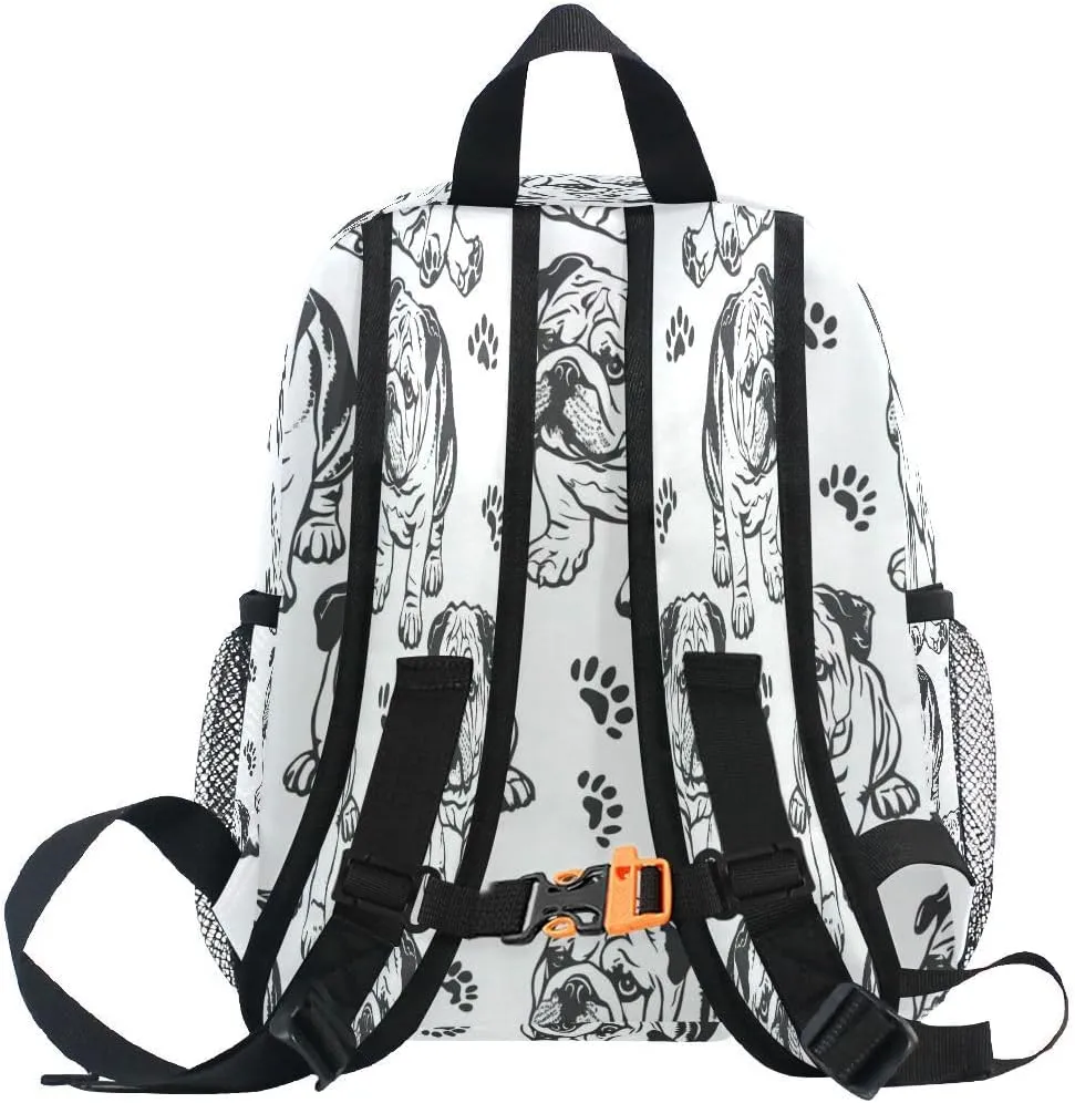 ALAZA Bulldog Paw Print White Toddler Backpack Kid's School Bag Preschool Kindergarten Elementary School for Boys Girls