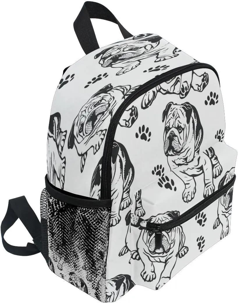 ALAZA Bulldog Paw Print White Toddler Backpack Kid's School Bag Preschool Kindergarten Elementary School for Boys Girls