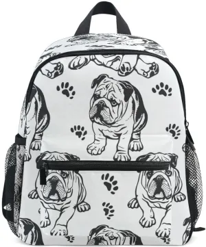 ALAZA Bulldog Paw Print White Toddler Backpack Kid's School Bag Preschool Kindergarten Elementary School for Boys Girls