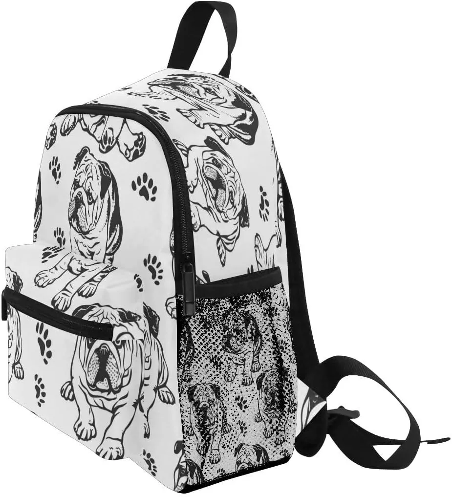 ALAZA Bulldog Paw Print White Toddler Backpack Kid's School Bag Preschool Kindergarten Elementary School for Boys Girls
