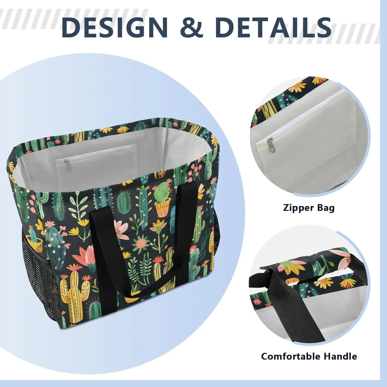 ALAZA Cacti Succulents Floral Tropical Waterproof Beach Tote Bags