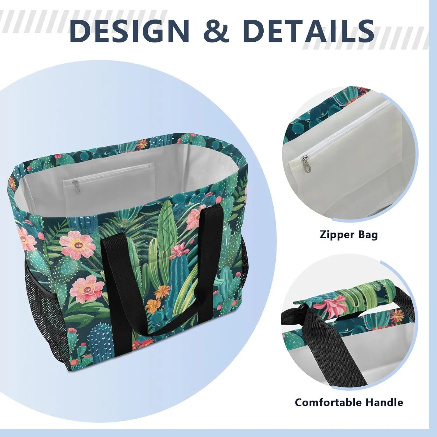 ALAZA Cacti Succulents Floral Tropical Waterproof Beach Tote Bags
