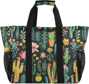 ALAZA Cacti Succulents Floral Tropical Waterproof Beach Tote Bags