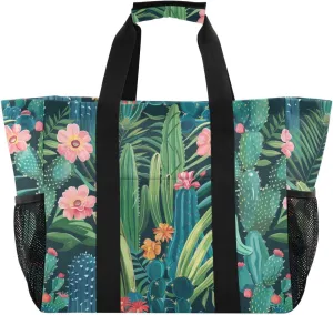 ALAZA Cacti Succulents Floral Tropical Waterproof Beach Tote Bags