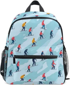 ALAZA Skiers Winter Sport Blue Toddler Backpack Kid's School Bag Preschool Kindergarten Elementary School for Boys Girls