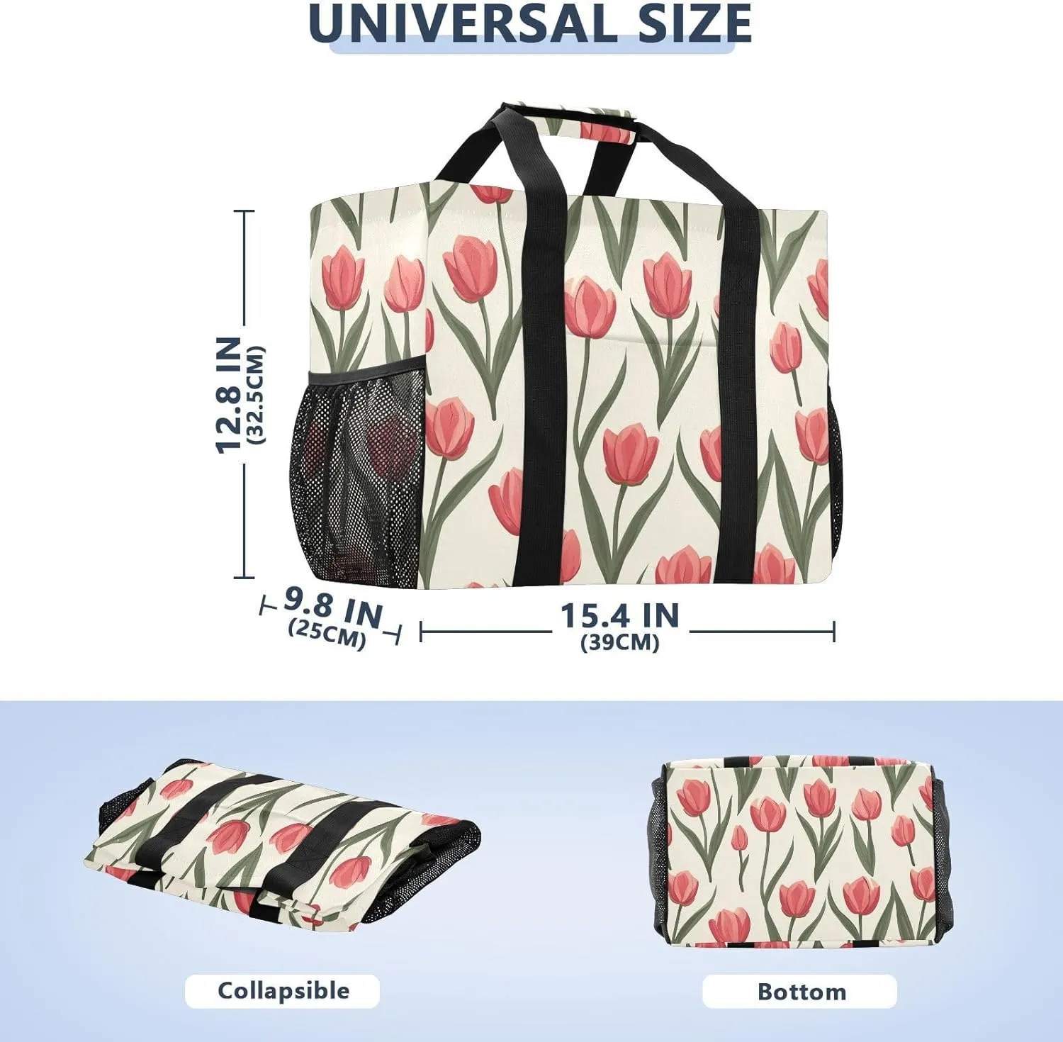 ALAZA Spring Tulip Pink Floral Waterproof Beach Tote Bags