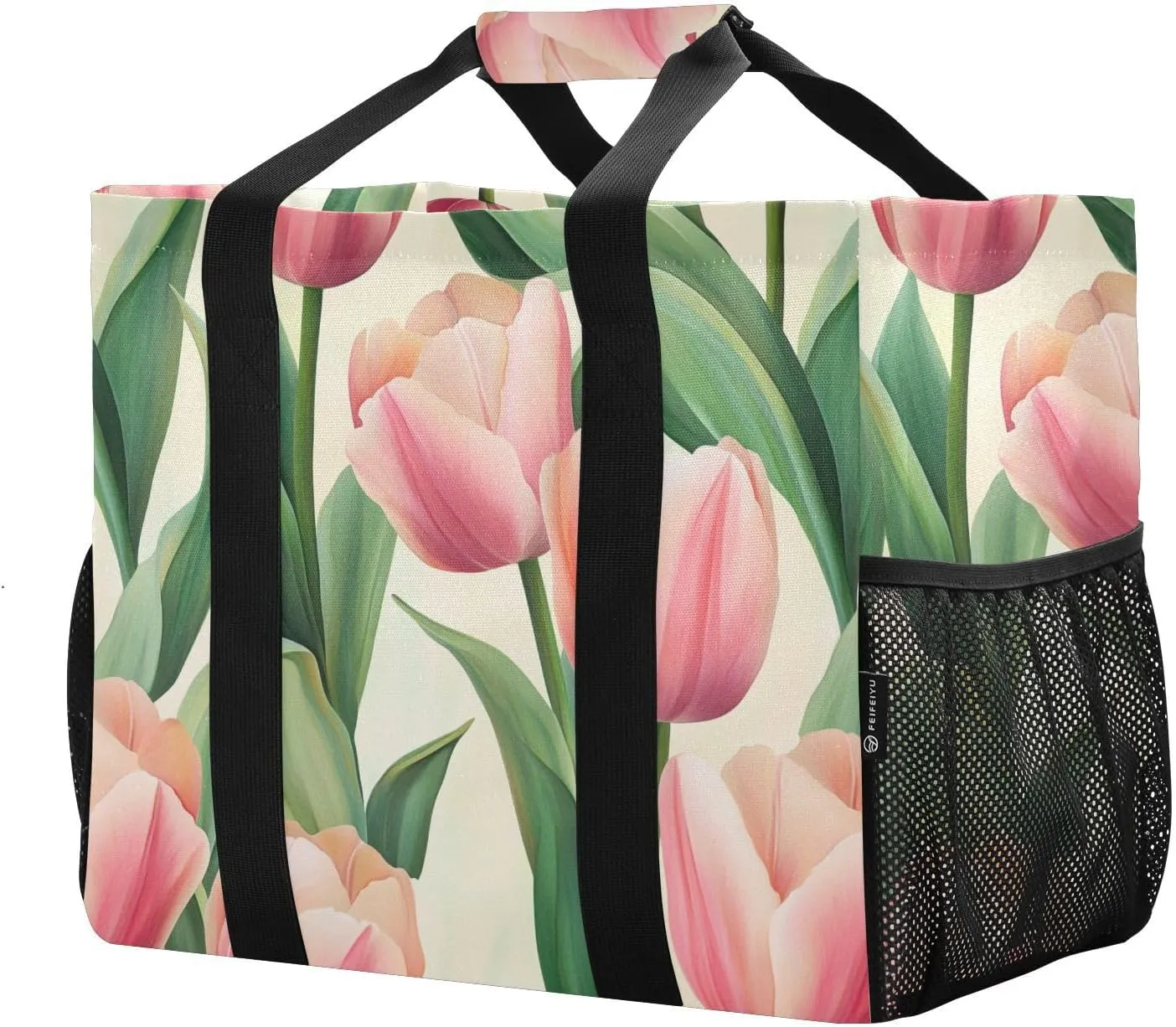 ALAZA Spring Tulip Pink Floral Waterproof Beach Tote Bags