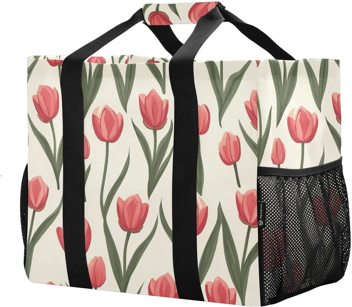 ALAZA Spring Tulip Pink Floral Waterproof Beach Tote Bags