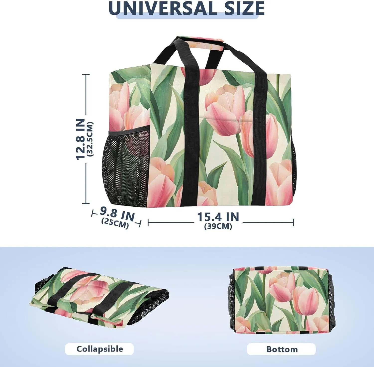 ALAZA Spring Tulip Pink Floral Waterproof Beach Tote Bags