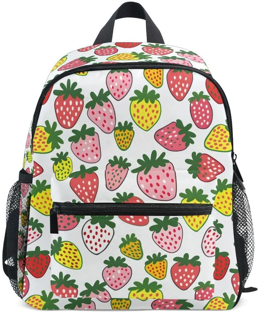 ALAZA Strawberry Fruit White Colorful Toddler Backpack Kid's School Bag Preschool Kindergarten Elementary School for Boys Girls