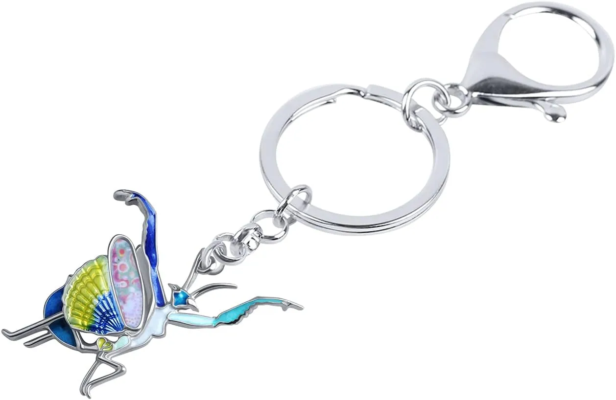 Alloy Novelty Praying Mantis Keychains Purse Car Key Ring Charms Insects Jewelry Gifts for Women Girls