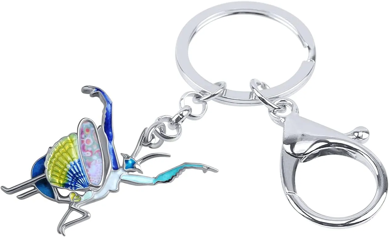 Alloy Novelty Praying Mantis Keychains Purse Car Key Ring Charms Insects Jewelry Gifts for Women Girls