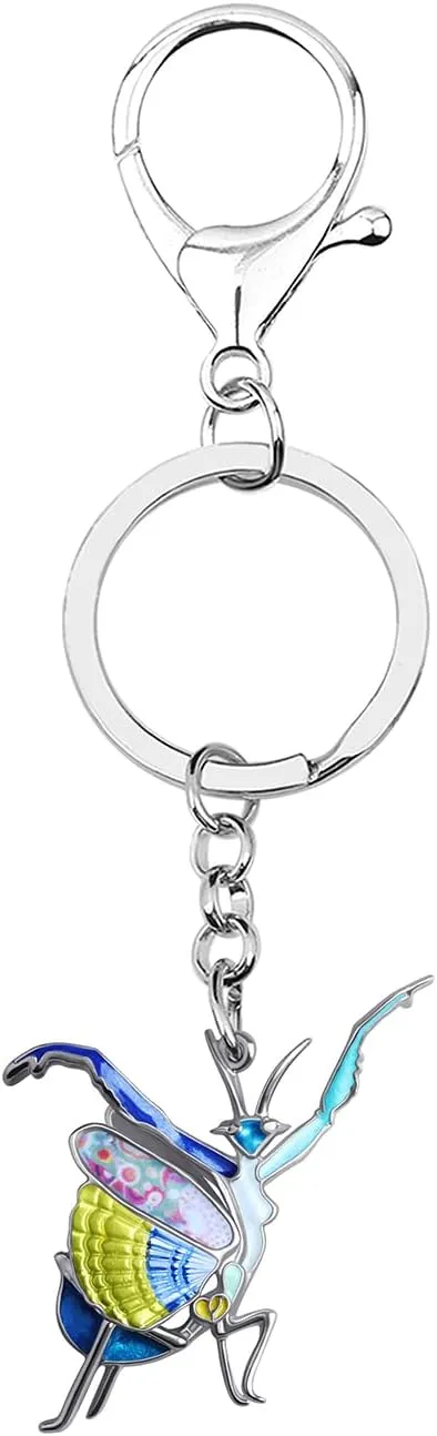 Alloy Novelty Praying Mantis Keychains Purse Car Key Ring Charms Insects Jewelry Gifts for Women Girls