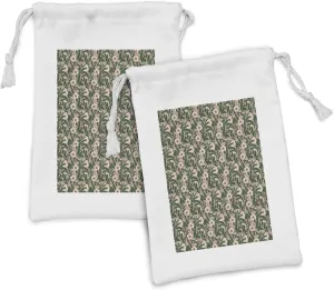 Ambesonne Floral Fabric Pouch Set of 2, Negative Exposure Effect Blossomed Pinkish Anemone Plant Overlapped Lobed Leaves, Small Drawstring Bag for Toiletries Masks and Favors, 9" x 6", Multicolor
