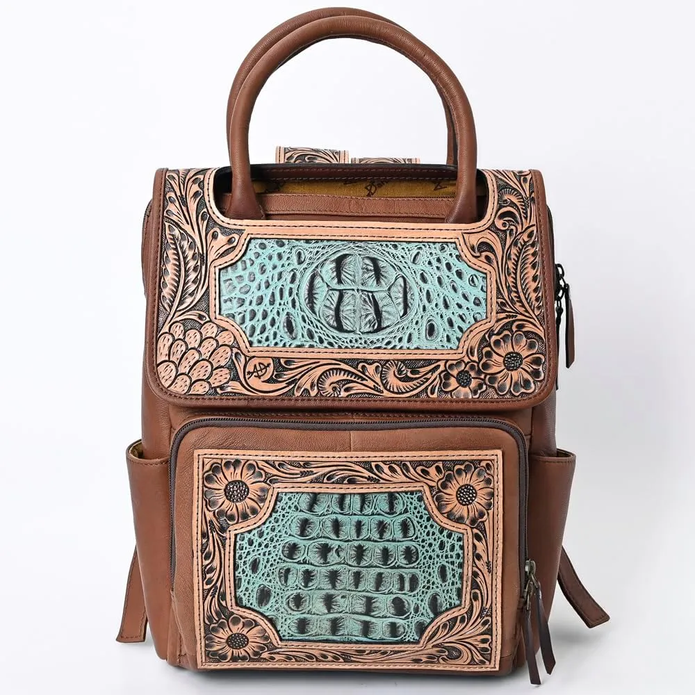 American Darling Backpack Hand Tooled Crocodile embossed Genuine Leather women bag western handbag purse, Black
