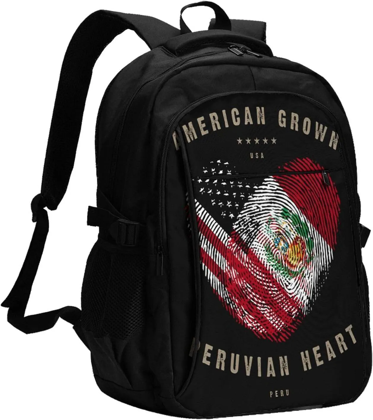 American Peruvian Peru Flag Heart Love Business Laptop Backpack Travel Backpacks Outdoor Rucksack Large Bag Daypack with USB Charging Port Multi-Pocket for Hiking Camping