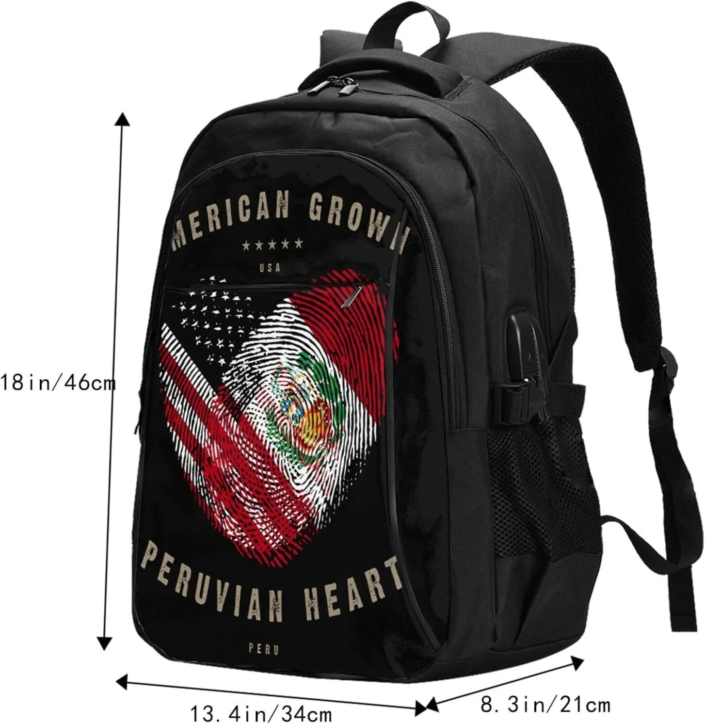 American Peruvian Peru Flag Heart Love Business Laptop Backpack Travel Backpacks Outdoor Rucksack Large Bag Daypack with USB Charging Port Multi-Pocket for Hiking Camping