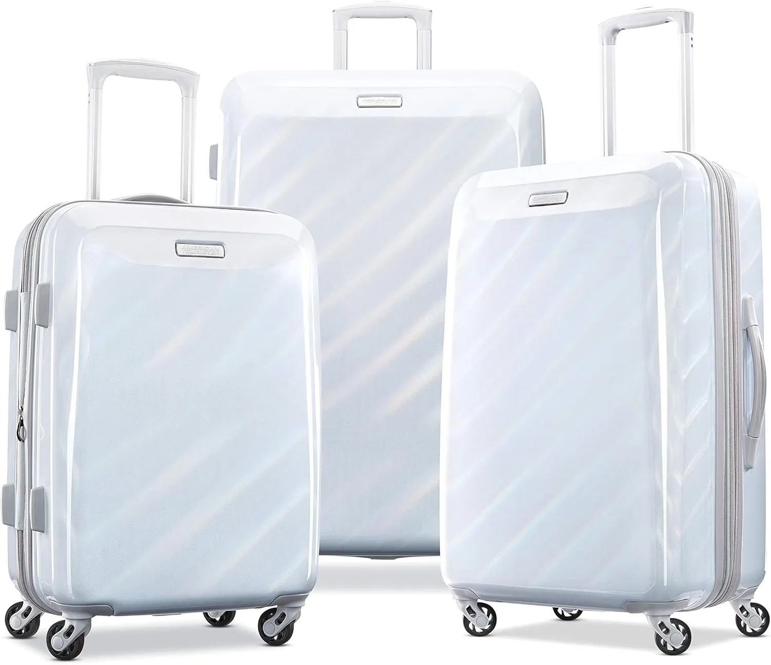 American Tourister Moonlight Hardside Expandable Luggage with Spinner Wheels, Iridescent White, 3-Piece Set (21/24/28)