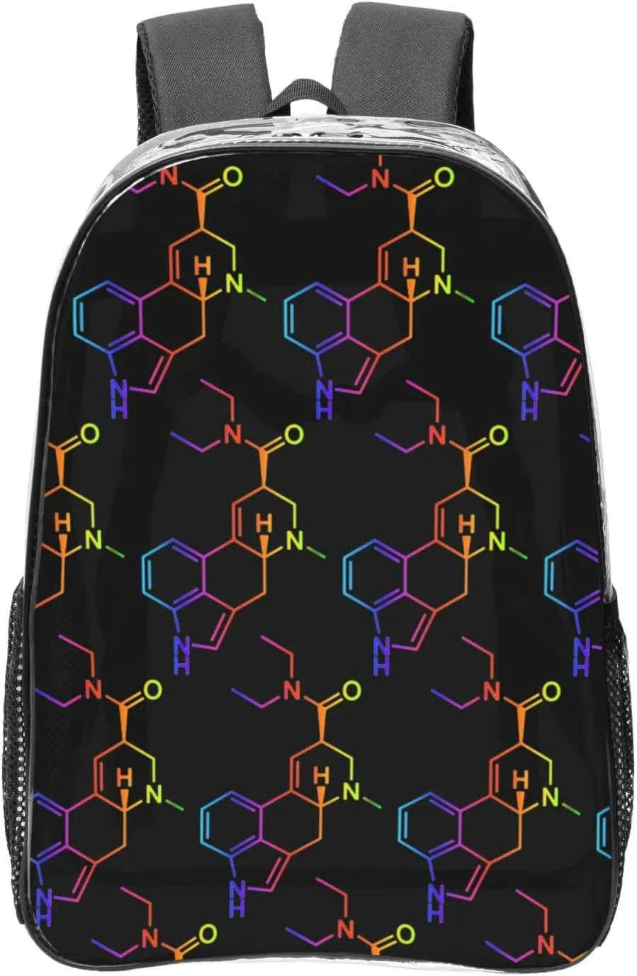AMRANDOM Clear Backpack Large Heavy Duty Molecule Acid Psychedelic Chemistry PVC Transparent Backpack for Adults See Through Clear Bookbag for School, Sports, Work, Travel, College