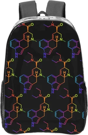 AMRANDOM Clear Backpack Large Heavy Duty Molecule Acid Psychedelic Chemistry PVC Transparent Backpack for Adults See Through Clear Bookbag for School, Sports, Work, Travel, College