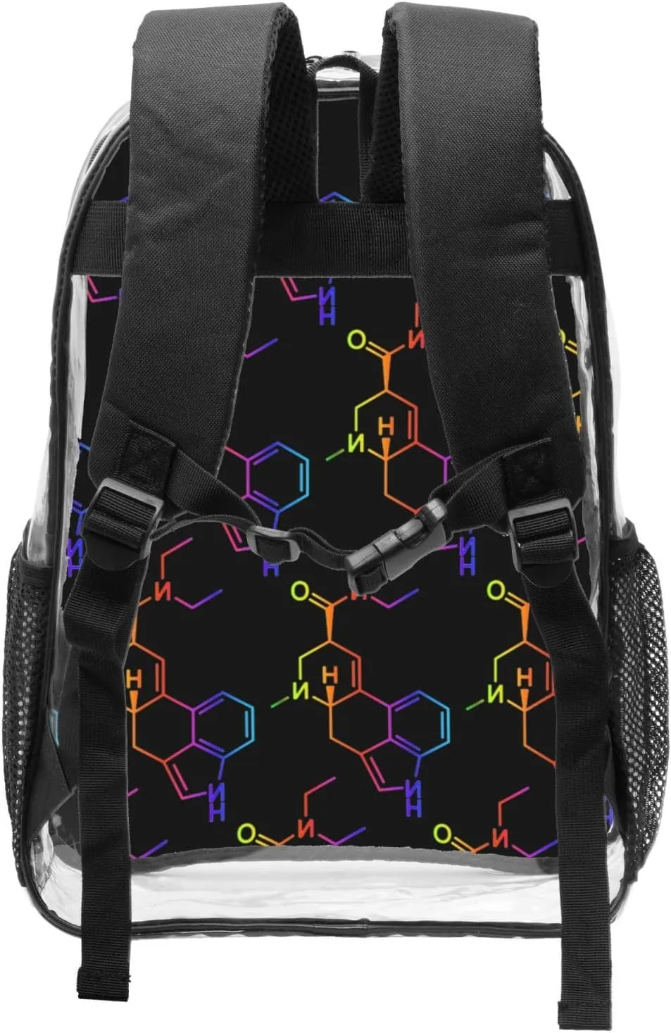 AMRANDOM Clear Backpack Large Heavy Duty Molecule Acid Psychedelic Chemistry PVC Transparent Backpack for Adults See Through Clear Bookbag for School, Sports, Work, Travel, College