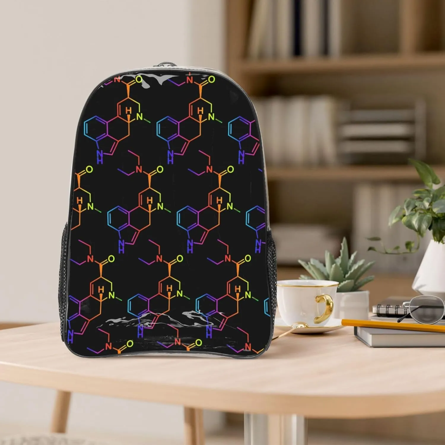 AMRANDOM Clear Backpack Large Heavy Duty Molecule Acid Psychedelic Chemistry PVC Transparent Backpack for Adults See Through Clear Bookbag for School, Sports, Work, Travel, College