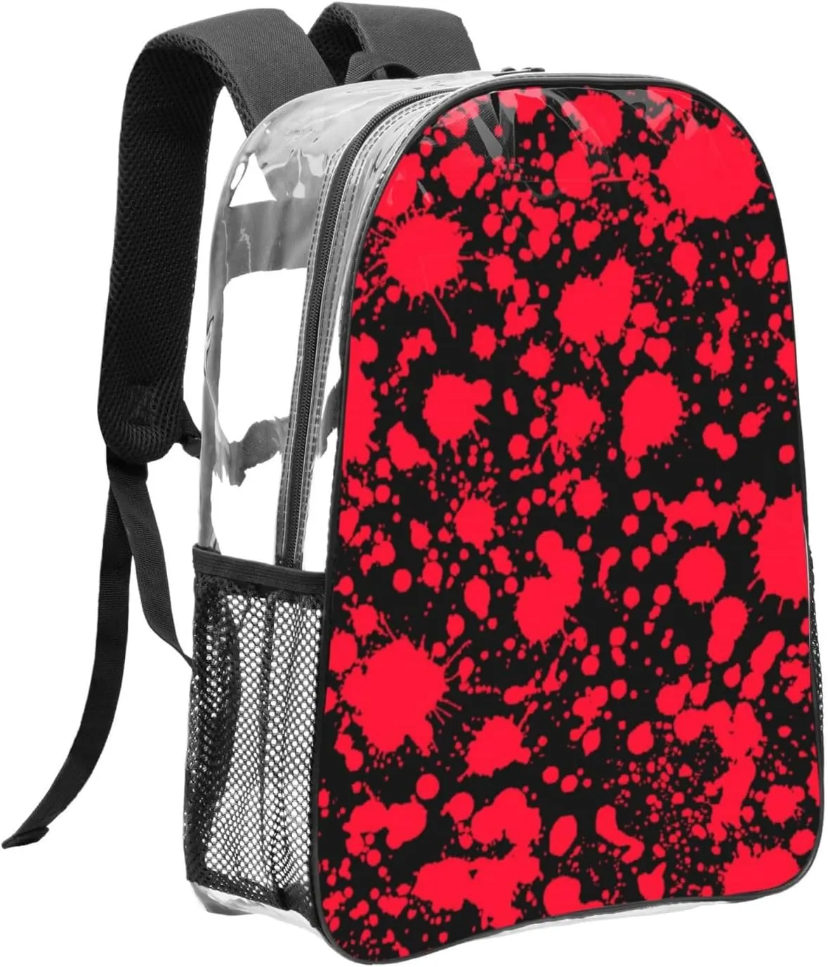 AMRANDOM Clear Backpack Stadium Backpack for Women Heavy Duty for Concert Work Sport Games Festival Venues (Classic Horror Blood Splatter Black)