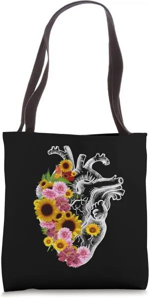 Anatomical heart with flowers, botany body anatomy Tote Bag