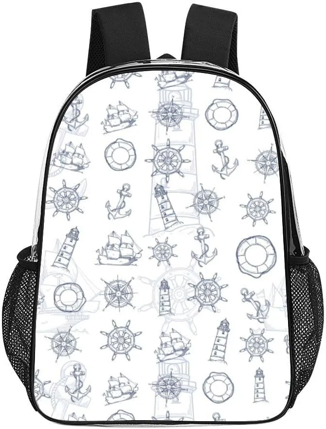 Anchor Navigation Clear Backpacks PVC Transparent Laptop Backpack Multipurpose Double Shoulder Bag for Men Women Gifts
