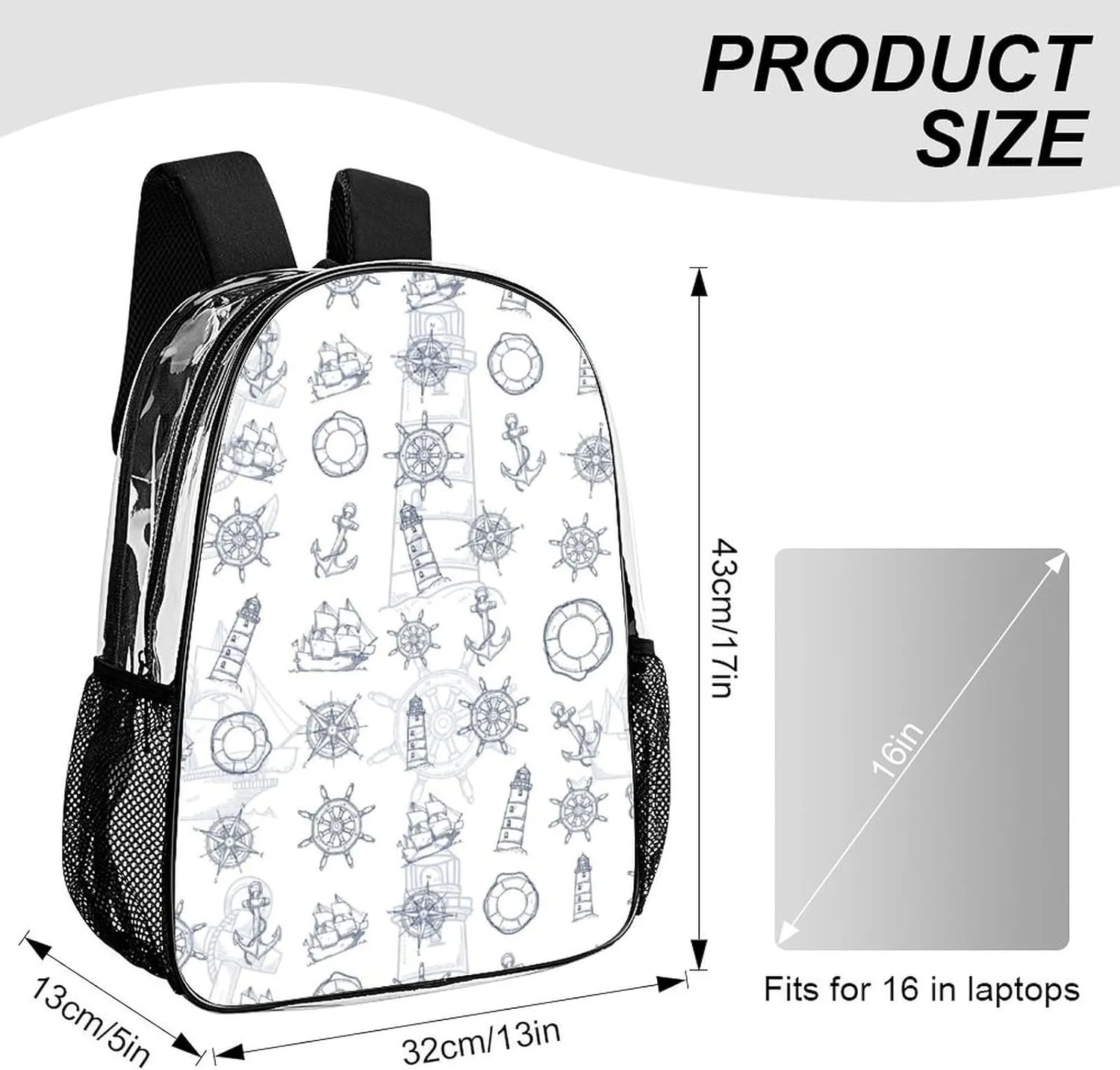 Anchor Navigation Clear Backpacks PVC Transparent Laptop Backpack Multipurpose Double Shoulder Bag for Men Women Gifts