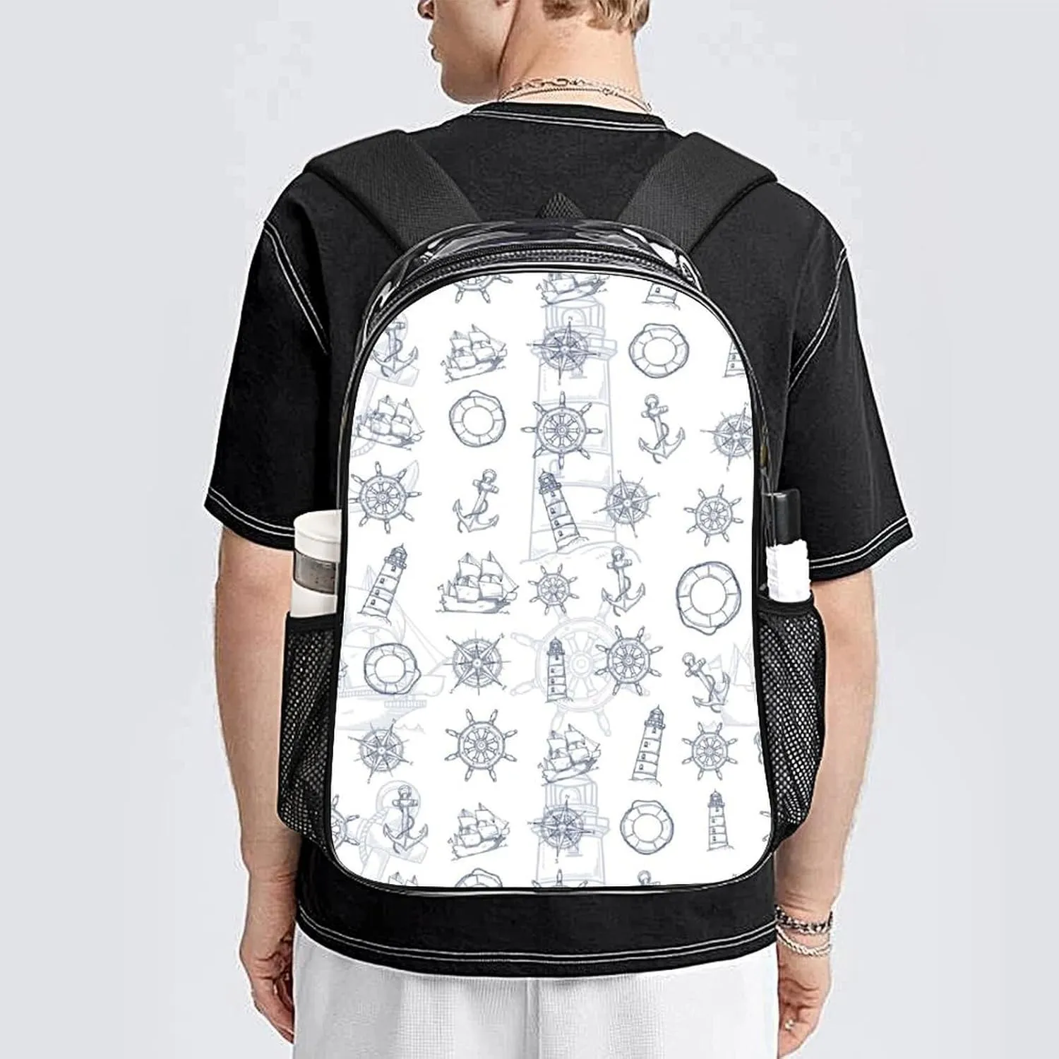 Anchor Navigation Clear Backpacks PVC Transparent Laptop Backpack Multipurpose Double Shoulder Bag for Men Women Gifts