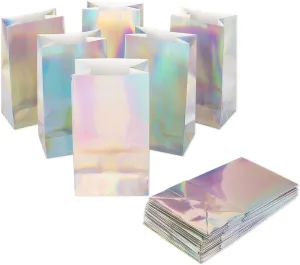 Andaz Press Iridescent Party Treat Bags, Holographic Silver Foil, 4.5 x 8.5 inch, 25 Pack, Party Favors, Thank You & Welcome Bags