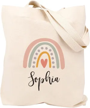 Andaz Press Personalized Canvas Rainbow Reusable Tote Bag for Women - Beach, School, Birthday Gifts - 1-Pack