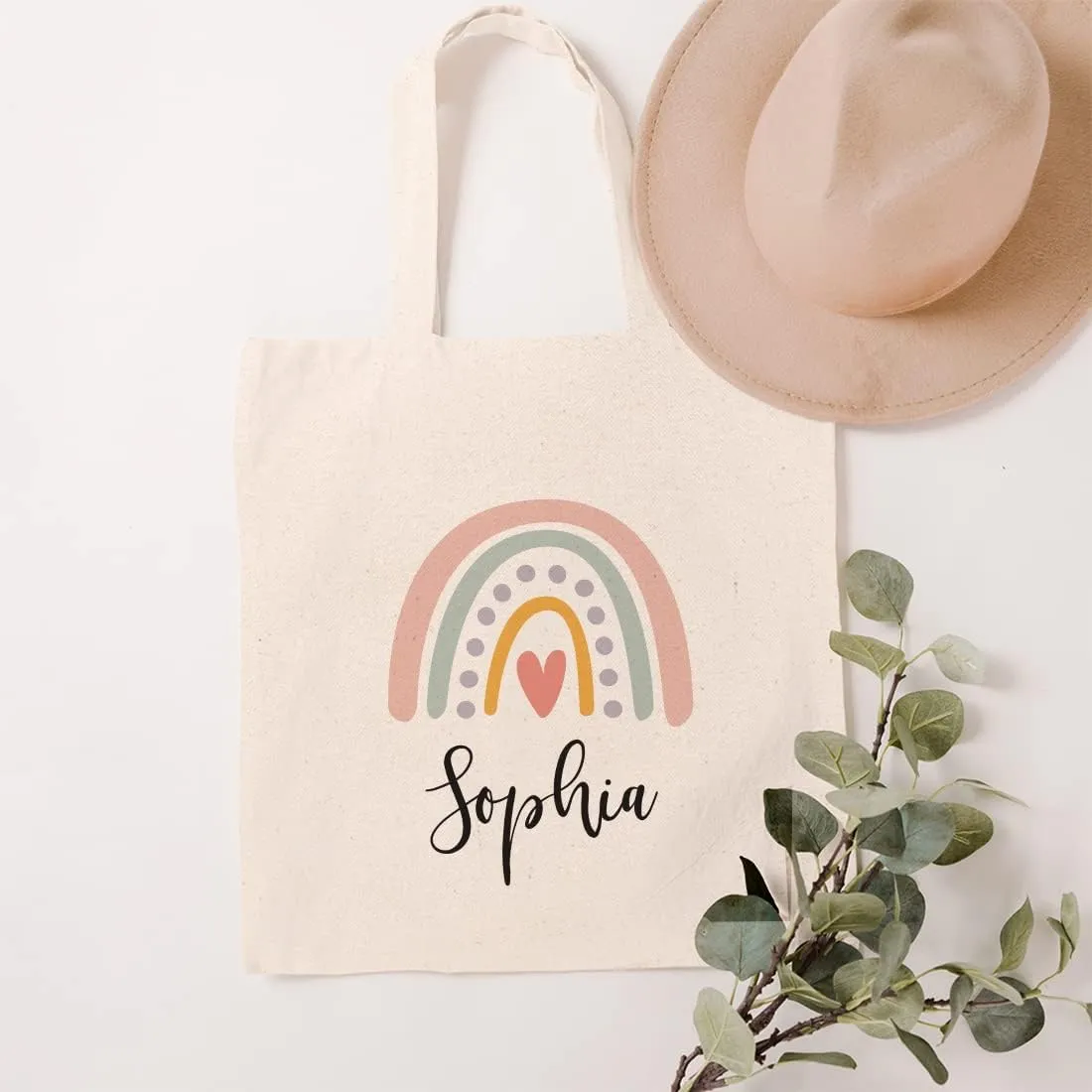 Andaz Press Personalized Canvas Rainbow Reusable Tote Bag for Women - Beach, School, Birthday Gifts - 1-Pack