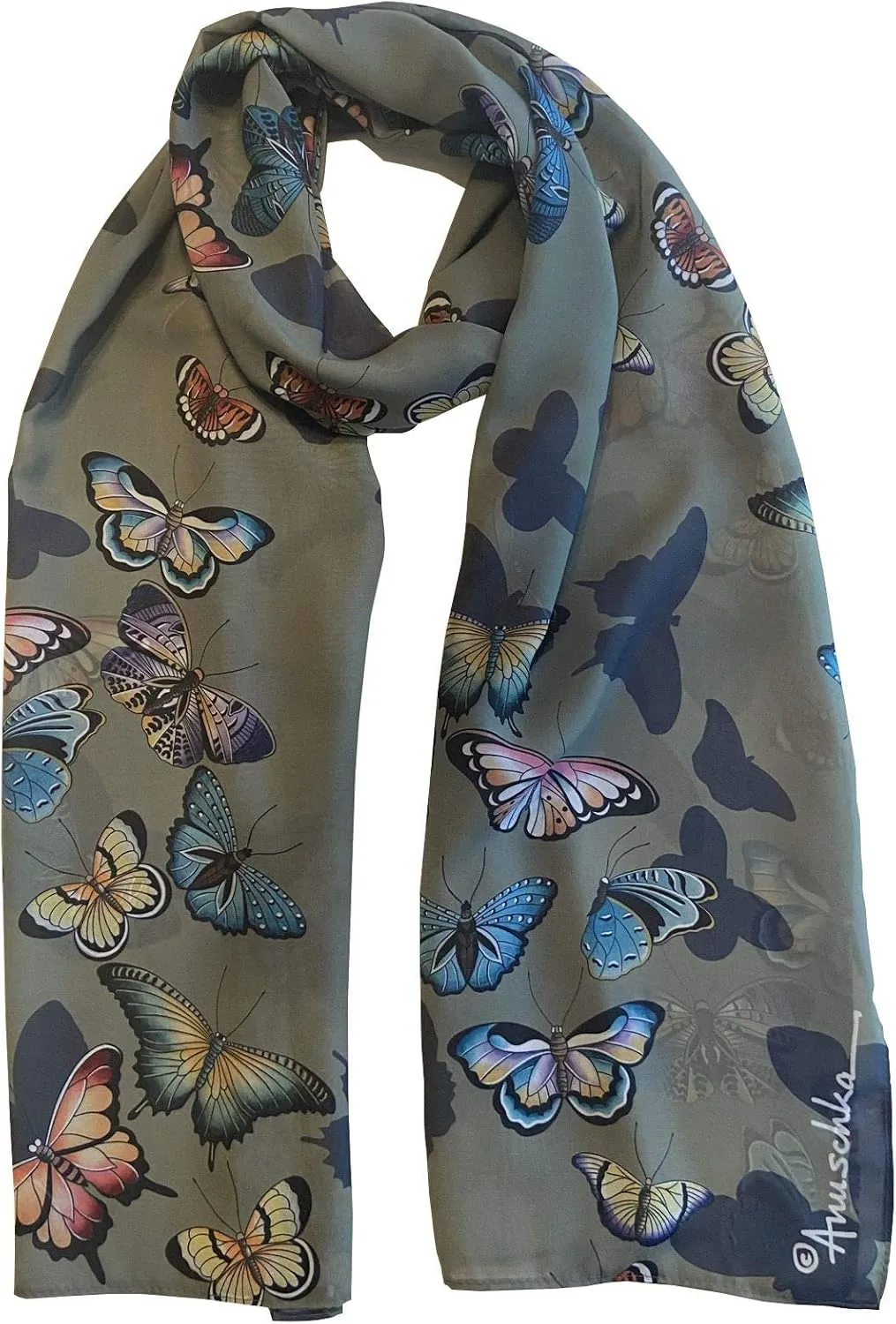 Anuschka Chiffon Scarf - With Original Printed Artwork - Butterfly Heaven - 24" x 72"