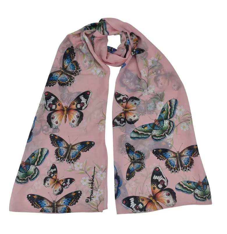 Anuschka Printed Chiffon Scarf Butterfly Melody
