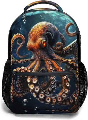 aportt Octopus Print Kids Backpack for School Casual Daypack Backpacks Orange Octopus Lightweight Book Bag Ocean Animal Shoulder Bag for Boys Girls Students Travel Camping Outdoor