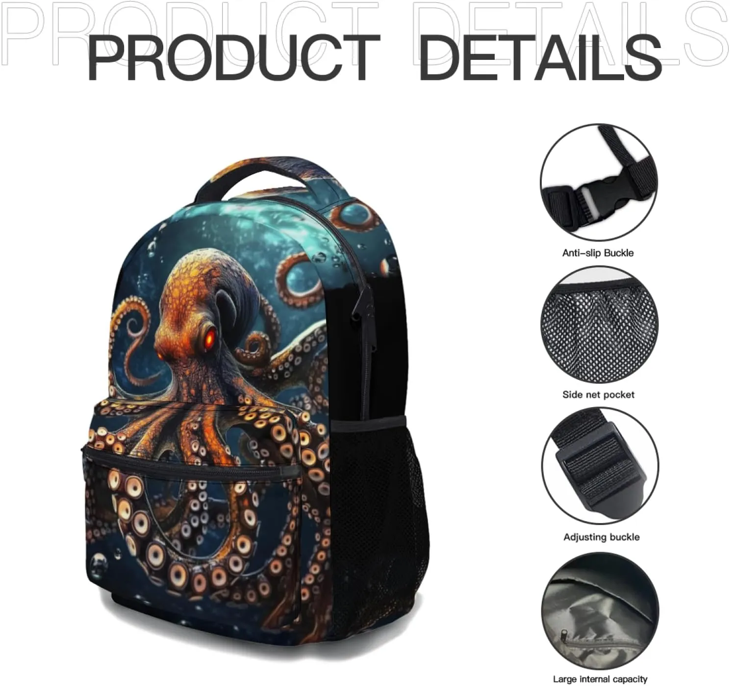 aportt Octopus Print Kids Backpack for School Casual Daypack Backpacks Orange Octopus Lightweight Book Bag Ocean Animal Shoulder Bag for Boys Girls Students Travel Camping Outdoor