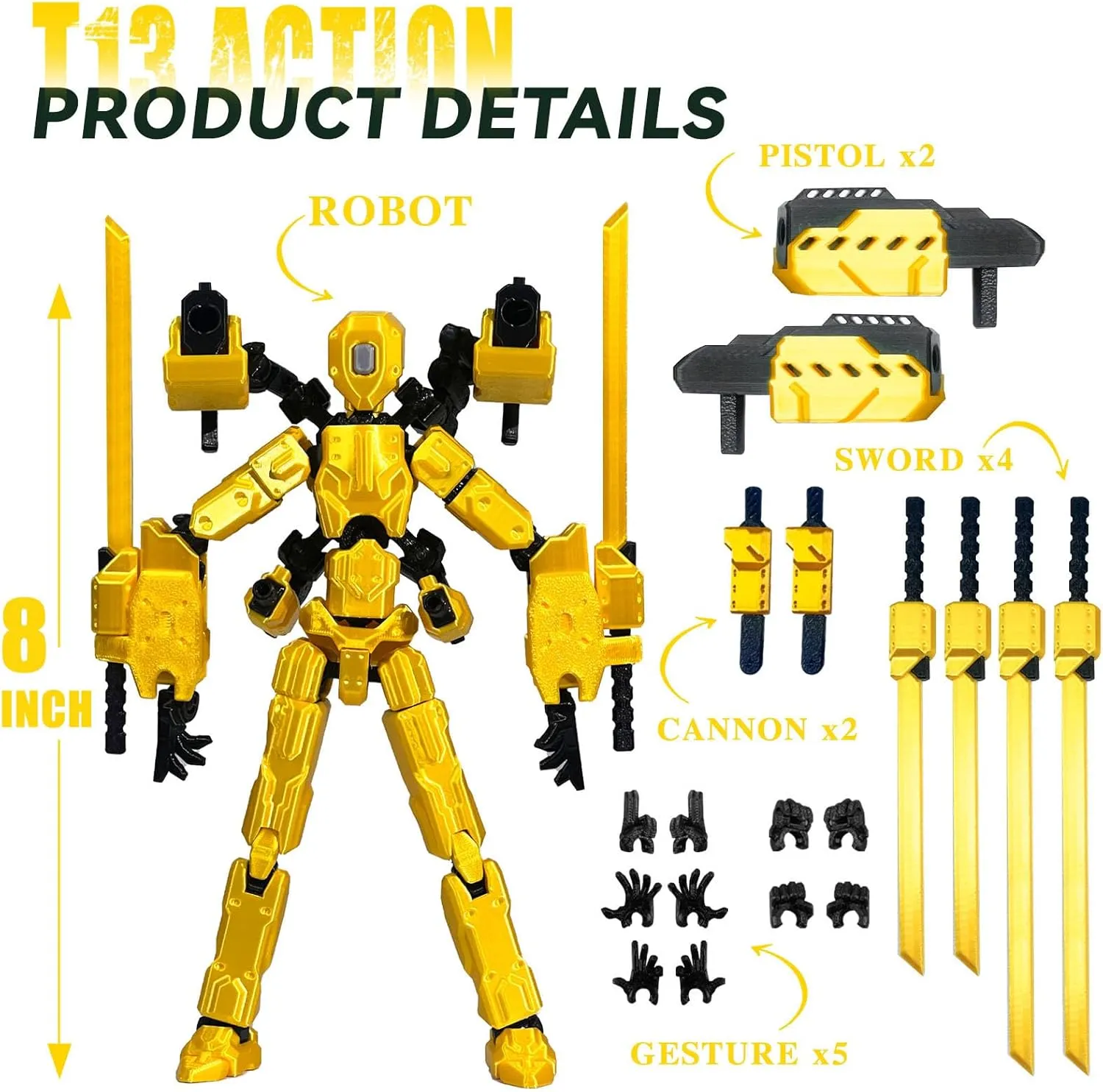 (Assembly Completed) 8 inch T13 Action Figure Set,T 13 Action Figure Multi-Articular Mobile Robot Nova T-13,Desktop Decorations for Game Lovers Toys (Blue)