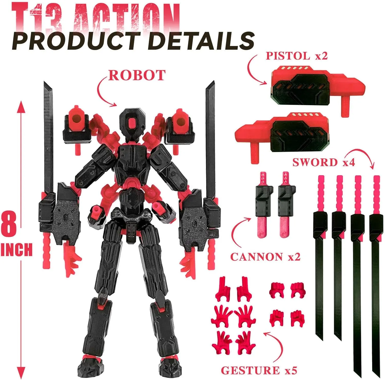 (Assembly Completed) 8 inch T13 Action Figure Set,T 13 Action Figure Multi-Articular Mobile Robot Nova T-13,Desktop Decorations for Game Lovers Toys (Light Blue)