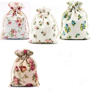 Autupy 20 Pack Floral Burlap Drawstring Bags Packing Storage Linen Jewelry Pouches Sacks for Christmas Wedding Party Shower Birthday, 5.5 x 3.9 Inch