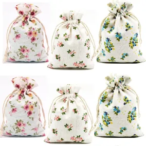 Autupy 30 Pack 5.5 x 3.9 Inch Floral Burlap Drawstring Bags Floral jewelry bags Packing Storage Linen Jewelry Pouches Sacks for Wedding Birthday Party Shower