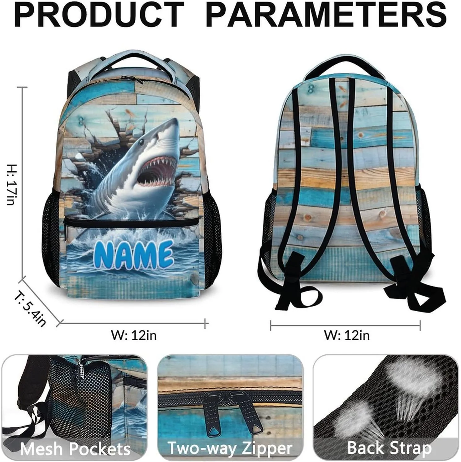 Backpack for Boys Girls, Personalized Shark Backpacks for Children Teen, Cool Shark Gift, Funny Bookbags for Kids 6-8, Bookbag for School Travel Camping