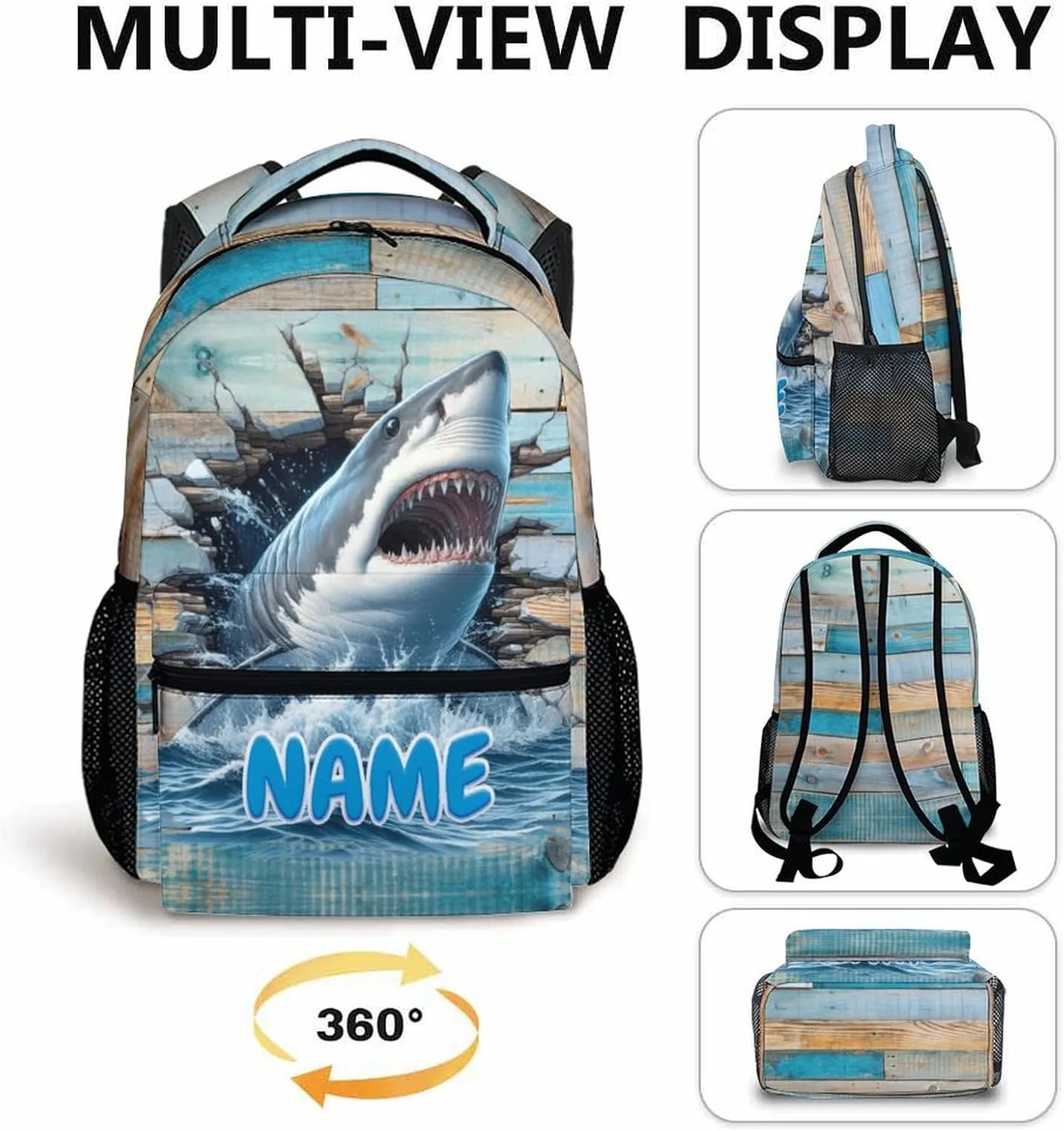 Backpack for Boys Girls, Personalized Shark Backpacks for Children Teen, Cool Shark Gift, Funny Bookbags for Kids 6-8, Bookbag for School Travel Camping