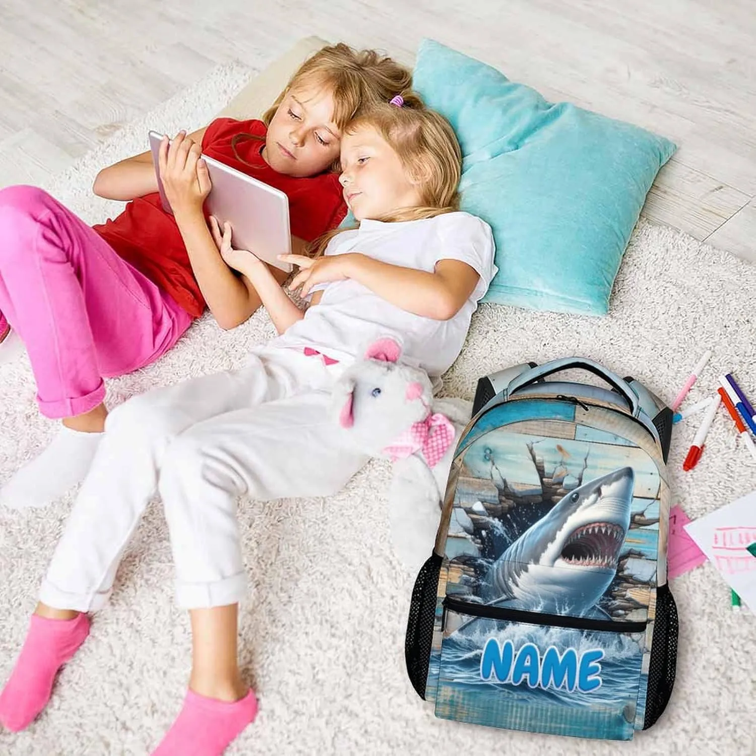 Backpack for Boys Girls, Personalized Shark Backpacks for Children Teen, Cool Shark Gift, Funny Bookbags for Kids 6-8, Bookbag for School Travel Camping