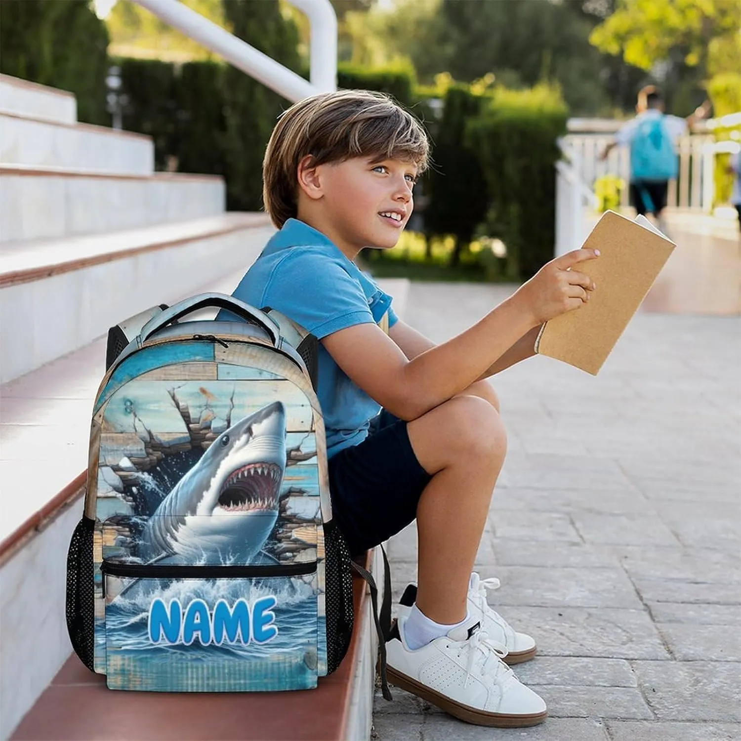 Backpack for Boys Girls, Personalized Shark Backpacks for Children Teen, Cool Shark Gift, Funny Bookbags for Kids 6-8, Bookbag for School Travel Camping